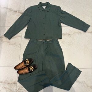Pendleton 100% Virgin Wool Suit Set Green Jacket Pants Petite 16